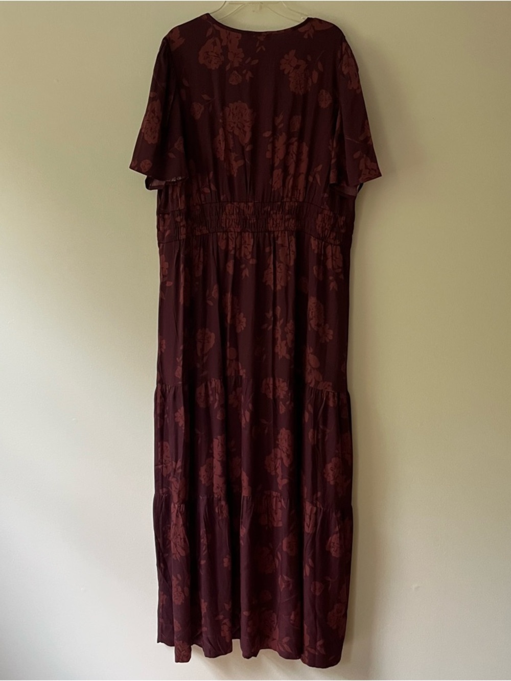 Quince Washable Silk Tiered Maxi Dress XL Burgundy Floral Wedding Guest NEW - Picture 8 of 10